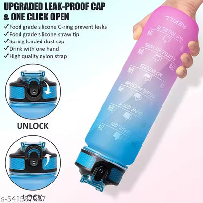 1000ML Motivational Time Marker Water Bottle – Leakproof BPA-Free Gym & Office Sipper (Pink)